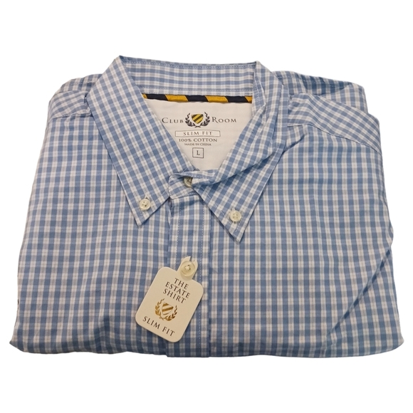 Club Room Mens Button Down Shirt Long Sleeve Size Large Slim Fit Blue NWT - Picture 1 of 4